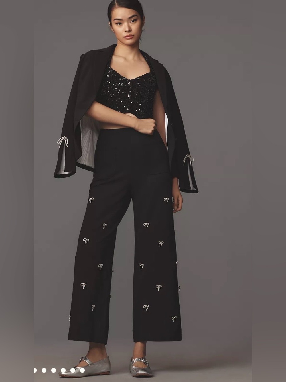Maeve Collete Black Wide-Leg Embellished Pants